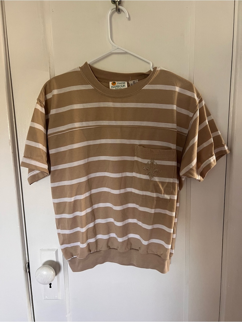 Vintage Tan & White Striped Pocket Tee